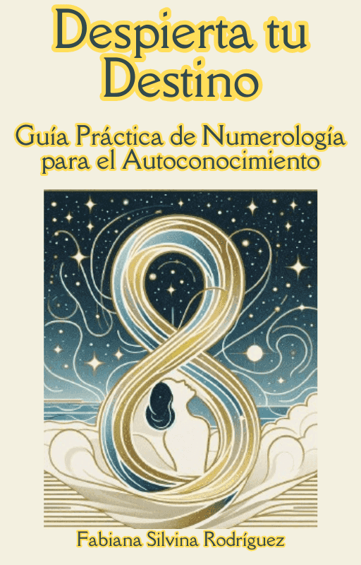 Portada del ebook 'Despierta TU Destino: Guía Práctica de Numerología' con ilustración espiritual y símbolo del número 8 dorado. Ideal para desarrollo personal y conexión espiritual.