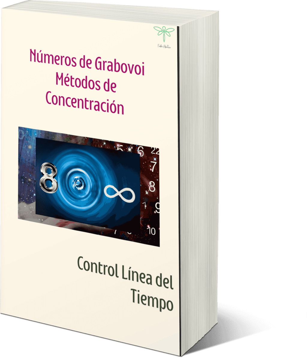 Vista en 3D del ebook 'Grabovoi Control Línea del Tiempo Método de Concentración', guía esencial en PDF sobre secuencias numéricas y física cuántica.