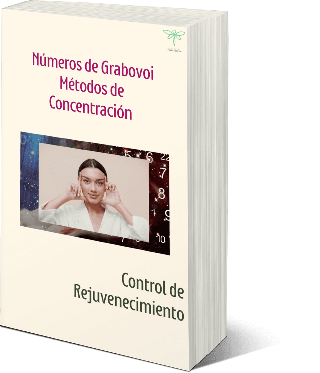 Portada del ebook Grabovoi - Control Rejuvenecimiento Método de Concentración mostrando una mujer meditando, enfocado en física cuántica y secuencias numéricas.