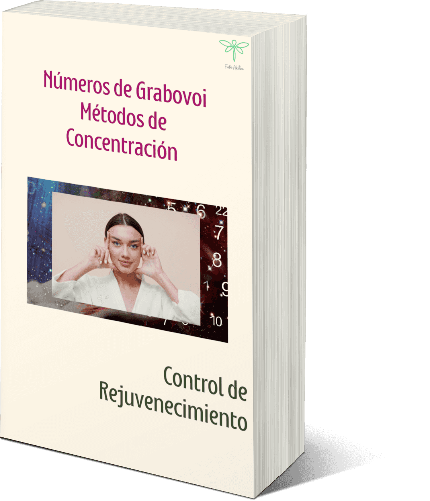 Portada del ebook Grabovoi - Control Rejuvenecimiento Método de Concentración mostrando una mujer meditando, enfocado en física cuántica y secuencias numéricas.
